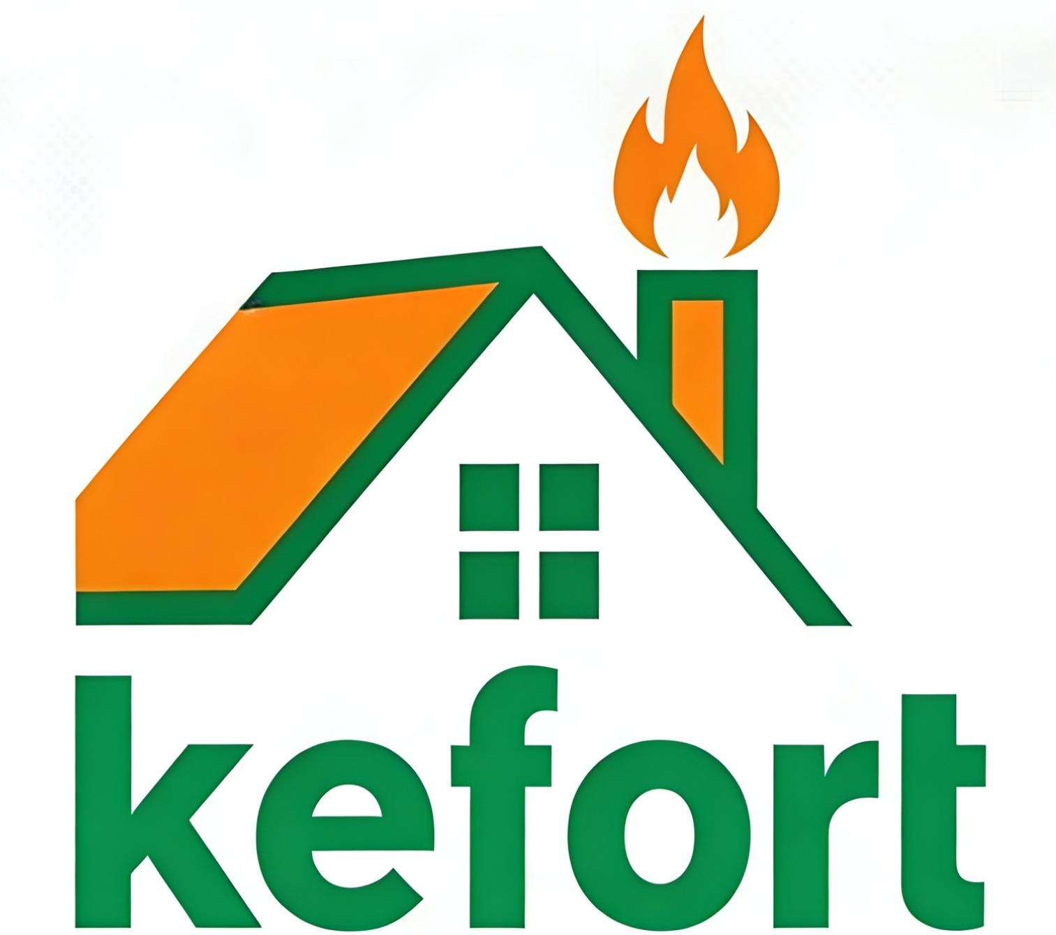 Brand logo featuring a stylized green house with an orange roof and a chimney with a flame, with green wordmark beneath.