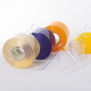 Assorted packing tapes in beige, blue, orange, and yellow with clear plastic sheets on a white background.